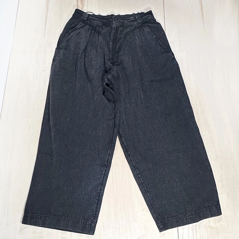 NWT Free People Lotta Love Linen Trousers 10 High-Rise Wide-Leg Smocked Pocket - Image 3 of 4