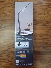 Hampton Bay 15 in. Black Wireless Charging Indoor Table Lamp with Plastic Shade