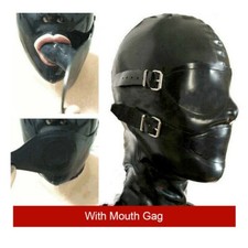 Latex Hood Full Enclosure Rubber Mask with Eyeshade Gag Nose Tube Party Cosplay