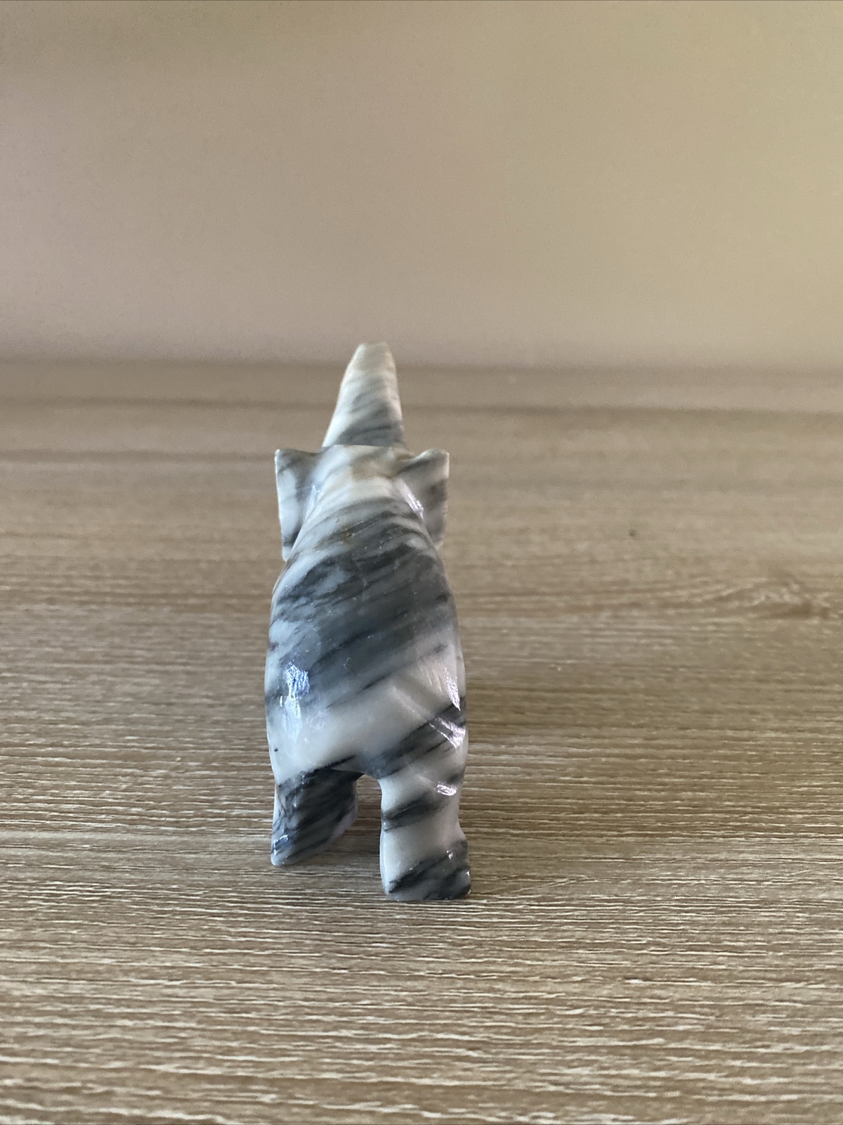 SMALL GRAY AND BLACK MARBLE / STONE ELEPHANT STATUETTE / FIGURINE