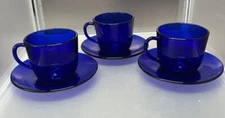 Bormioli Rocco Rondo Sapphire 3 Cup & Saucer Sets Cobalt Blue MCM Italy