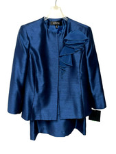Kasper Women  s Three Piece Blue Suit Size 8 Jacket Skirt Top NIT