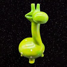 Green Polka Dot Chalkware Giraffe Soapstone Heavy Dinosaur Figure Mexico 9”T 4”W