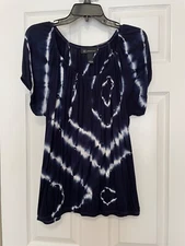 INC International Concepts Navy Blue Tie Dye Embellished Women's Large