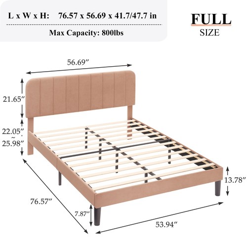 Twin/Full/Queen Bed Frame Velvet Upholstered Platform with Headboard Wooden Slat - Picture 85 of 119