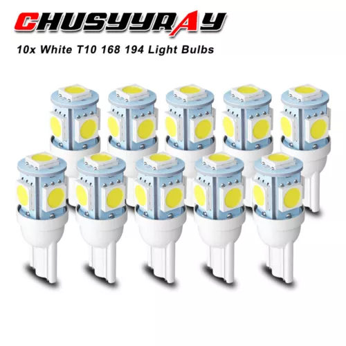 10PCS Wholesale T10 194 168 2825 5 x 5050 SMD LED White Car Lights Lamp Bulb - Bild 1 von 14