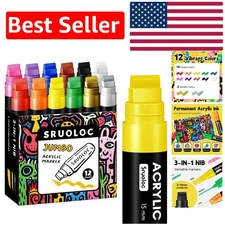 12 Colors Jumbo Markers Set - Non-Toxic Acrylic Paint for Versatile Creativity
