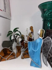 Stained Glass Nativity Manger Pieces Soldering Iron Leaded Animal Shepherd Angel