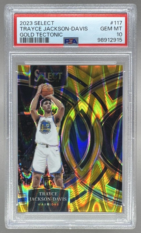 Trayce Jackson-Davis 2023 Panini Select #117 Gold Tectonic Prizm RC /10 PSA 10