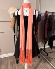 Vintage Charter Club Coral Chiffon Beaded Fringe Scarf Y2K Boho