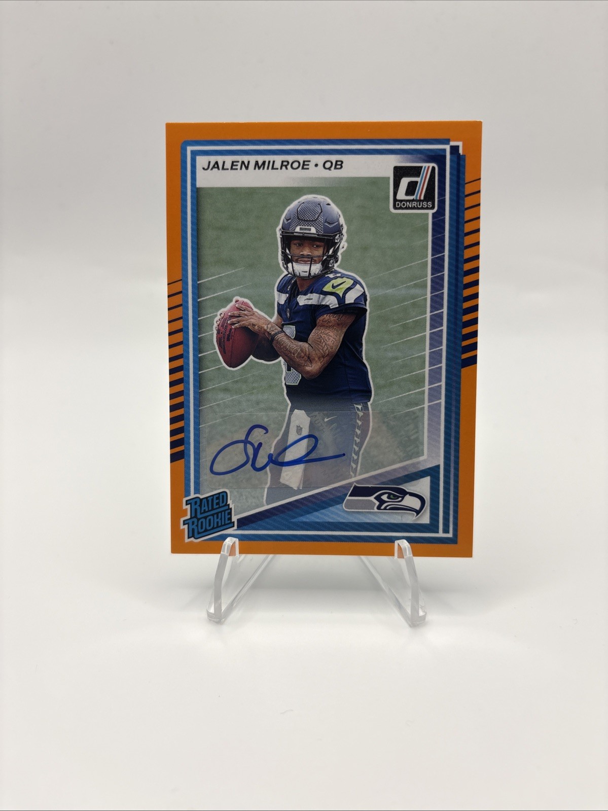 2025 Panini Donruss - Rated Rookie Jalen Milroe #307 Orange Autographs (AU, RC)