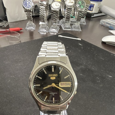 #ad Seiko 5 Men’s Automatic Analog Day Date Watch Black Dial Silver Bracelet $49.00