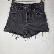 Zara High Rise Washed Black Denim Shorts Cut-Off Size 0 Raw Frayed Hem