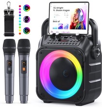 Tragbare Karaoke Maschine LED Bluetooth Lautsprecher 2 kabellose Mikrofone