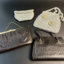 4 Vtg Jemco Magid Clutch Purse Bag Lot Silver Black Brown Leather Art Deco 50's