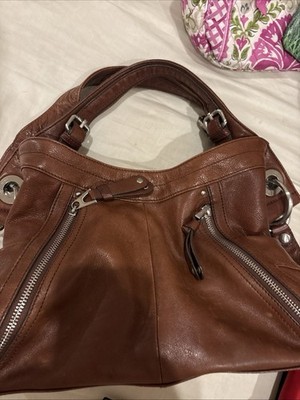B. Makowsky Large Leather Shoulder Bag with Silver Hardware