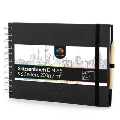Skizzenbuch A5 Querformat Spiralbindung Sketchbook Schwarz Skizzenbuch Aquarell