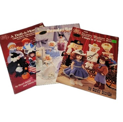 Vtg Crochet Doll Clothes Pattern Books Lot of 3 Country Western Holidays Fashion