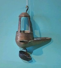 Ancienne Lampe à Huile en Bronze Du XIXÈME Siècle Complète en bel état Vintage