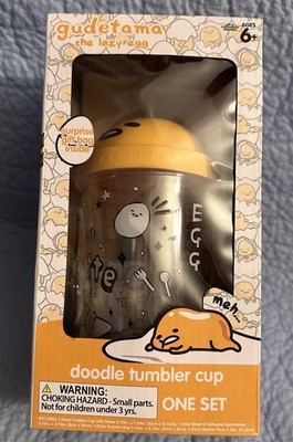 Sanrio Gudetama Doodle Tumbler Cup Sparkly Straw Set Egg Lazy Sad New NIB