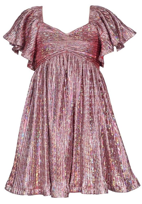 NEW Bonnie Jean Girls Size 7 ROSE PINK PLEATED Metallic Boudre Empire Dress NWT