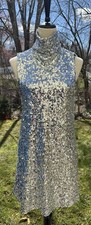 Nasty Gal High Neck Sleeveless Sequin Silver Mini Dress Size US 2  NEW WITH TAGS