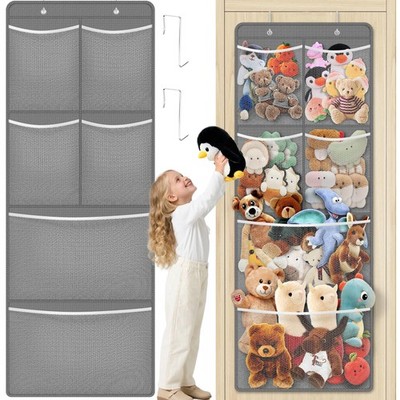 Large Over Door Stuffed Animal Organizer with 6 Mesh Pockets and Hooks