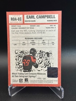 Earl Campbell Auto 2005 Topps Heritage ROA-EC Oilers HOF On-Card Autograph