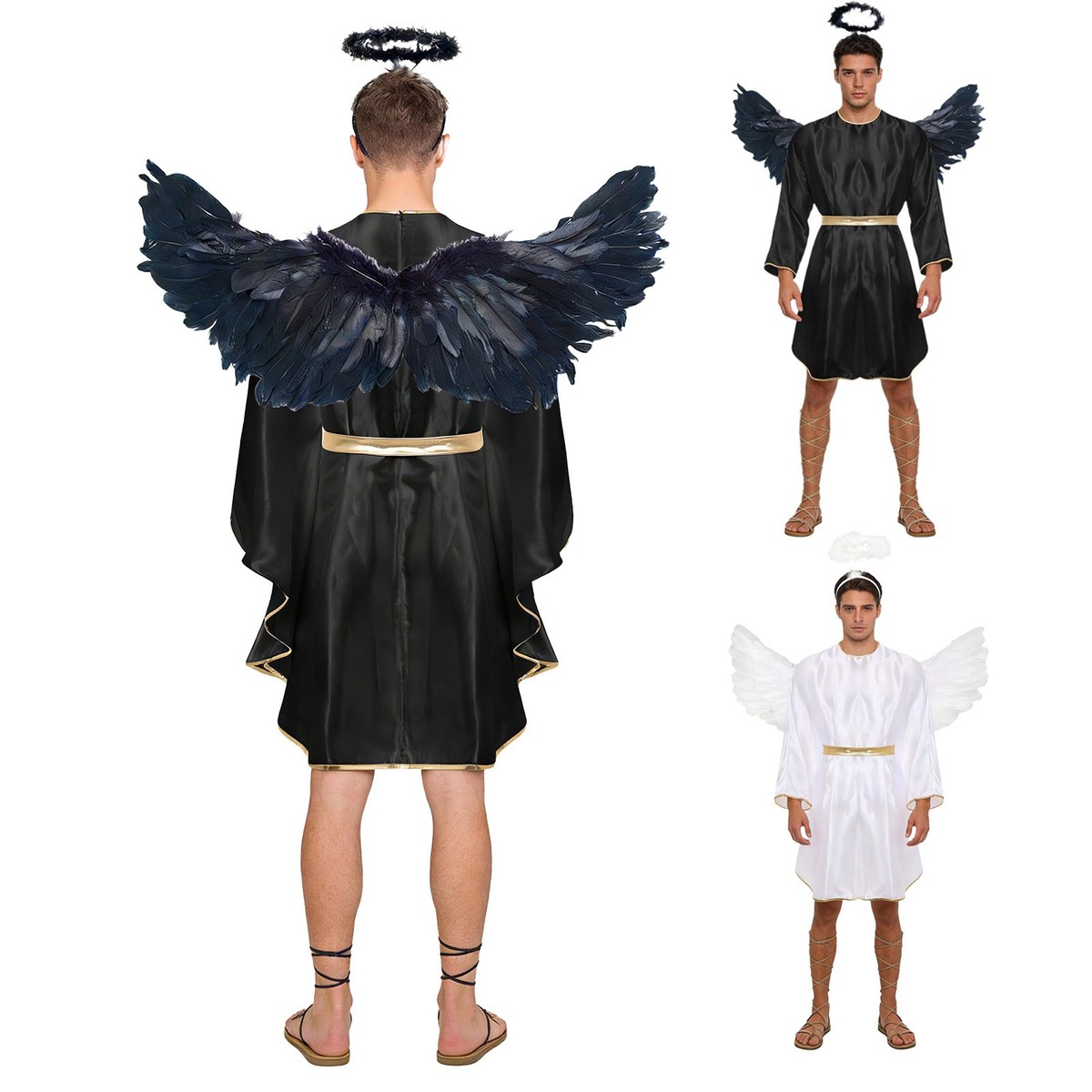 Men's Angel Devil Cosplay Robe with Headwear and Wings Halloween