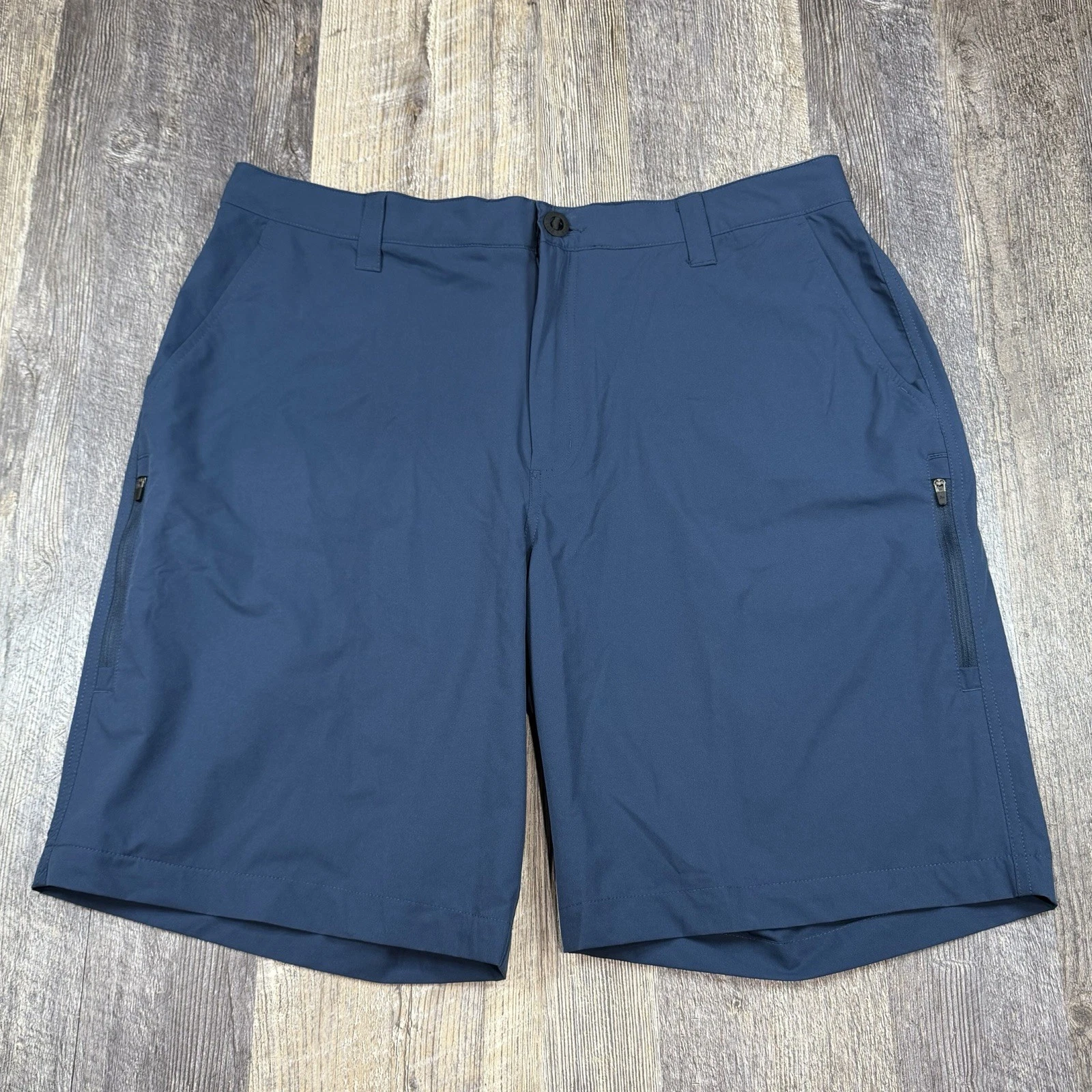 Orvis Tech Shorts Mens Size 38 Blue Stretch Performance Golf Hiking Zip Pockets
