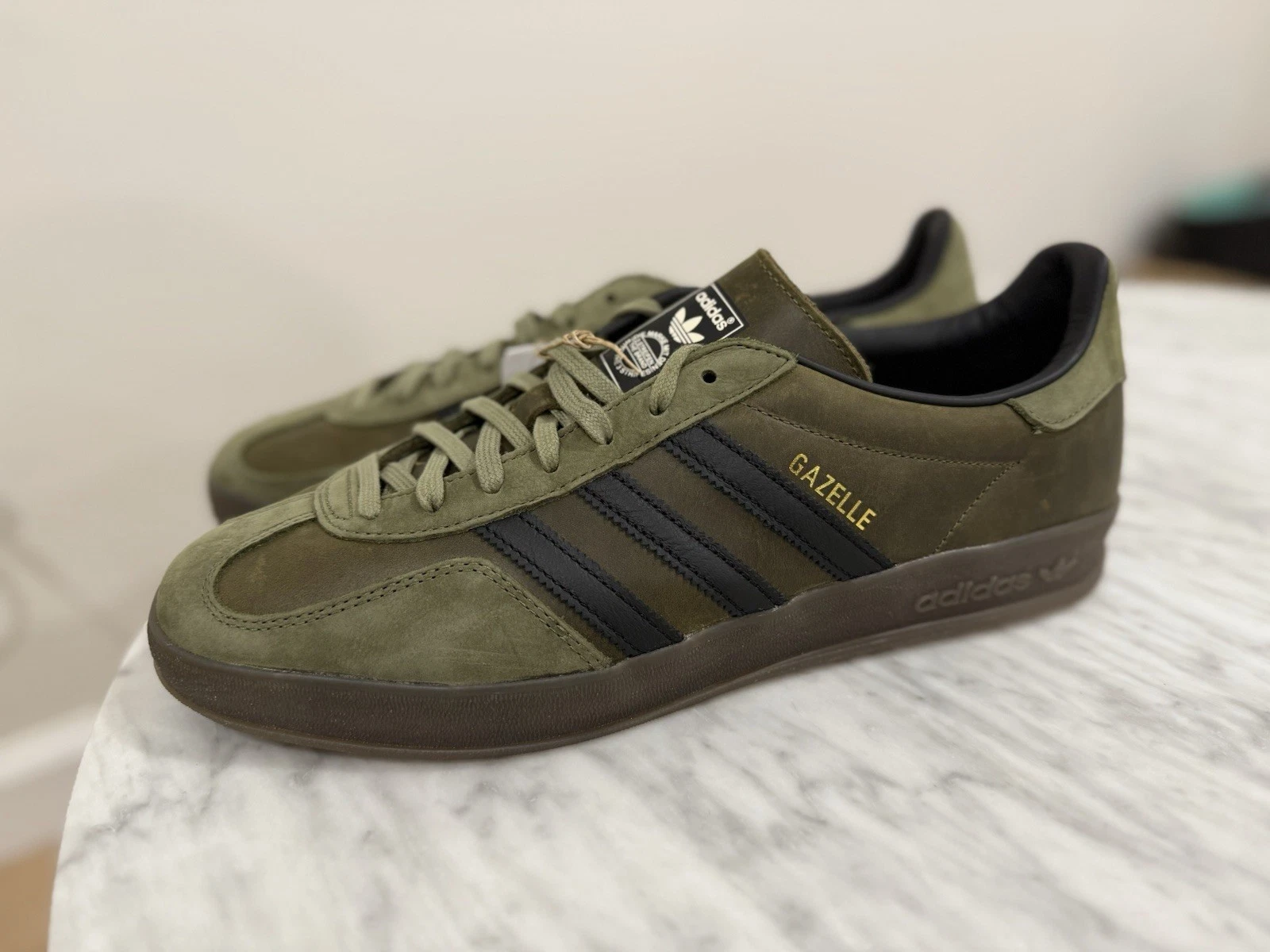 NUOVE scarpe Adidas Originals Gazelle Indoor Focus verde oliva IH4772 da uomo taglia 11 5