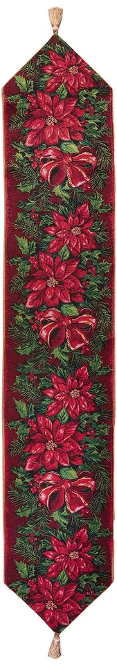 Decorative Christmas Poinsettias Design Tapestry, 13" X 70" Table Runner - Image 2 of 3