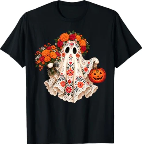 Lace Ghost Mexican Floral Halloween Dia De Los Muertos Girl T-Shirt video thumbnail