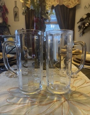 Lot of 2 Large Beer Mugs Heavy Clear 7.25   Glass 24oz 3  D Anchor Hocking Stein