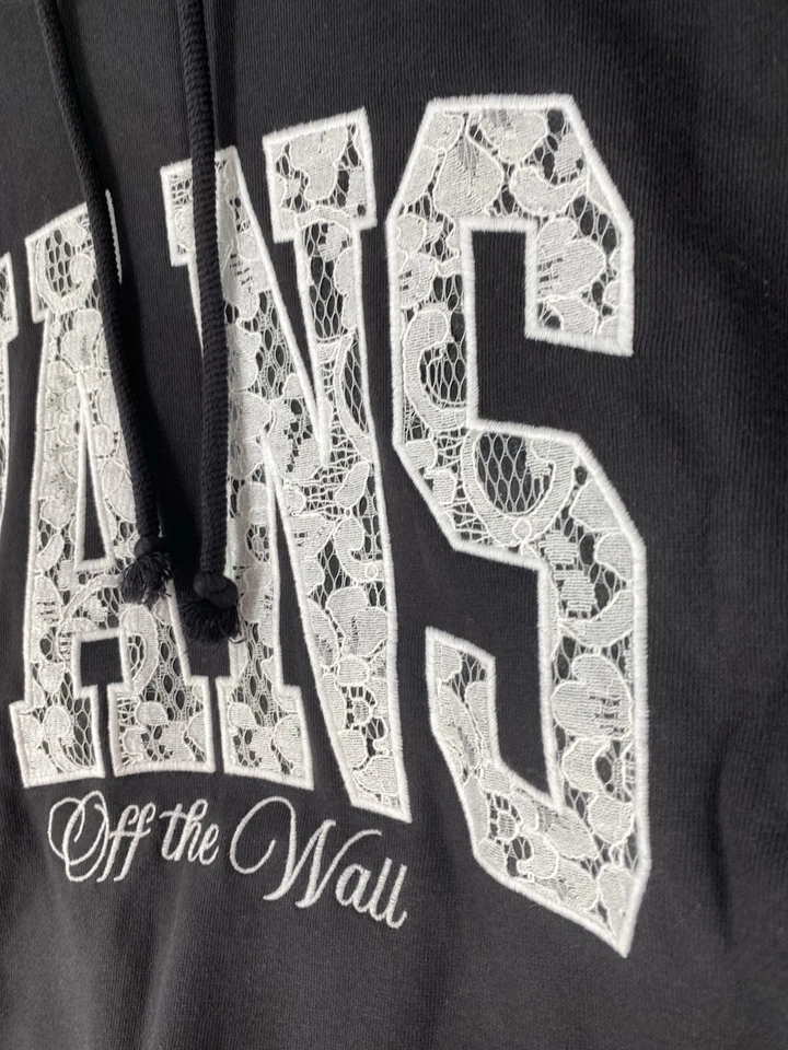 Vans Sudadera con Capucha Para Mujer XL Negra Con Cordones Retro Bordado Logo Pullover NUEVO $65 Foto 4 de 4