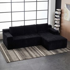 L-Shaped Sectional Sofa Modular Corduroy Floor Couch Black Home Furniture