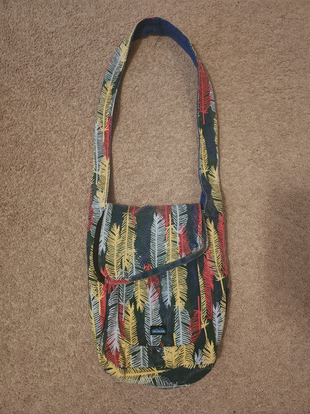 Kavu Multicolor Feather Pattern Cotton Crossbody … - image 1