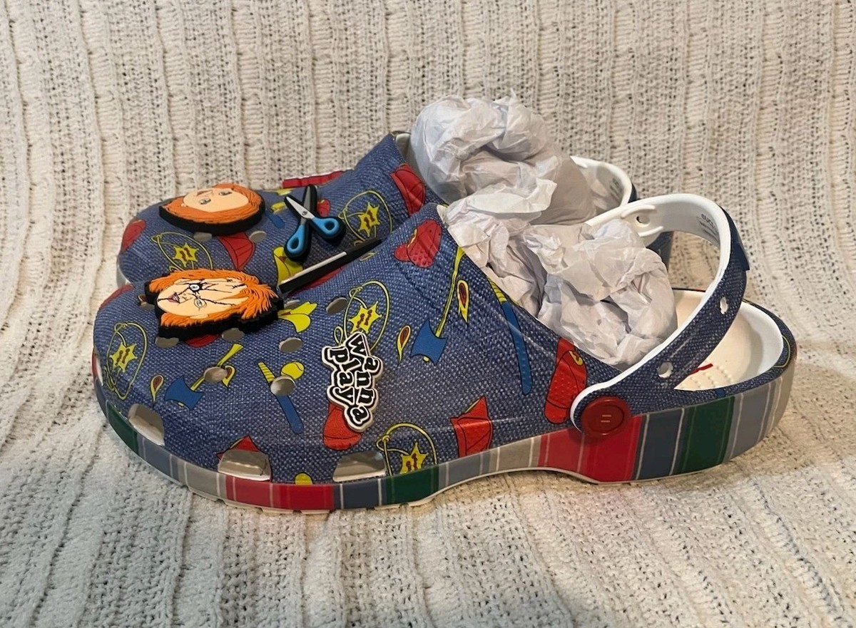Crocs Chucky Classic Clogs Mens Size 13 Blue Halloween Horror Slip On Shoes‎ Crocs Chucky Classic Slip On Clogs Men main image 2