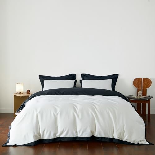  Black and White Duvet Cover 100% Egyptian Cotton 3 Pcs Set 1 Queen Black White