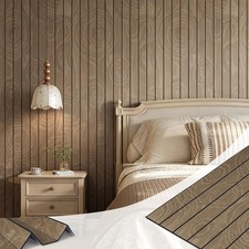 3D Brown Wood Panels for Walls Acoustic Wood Slat Wall Panel Peel and Stick W...