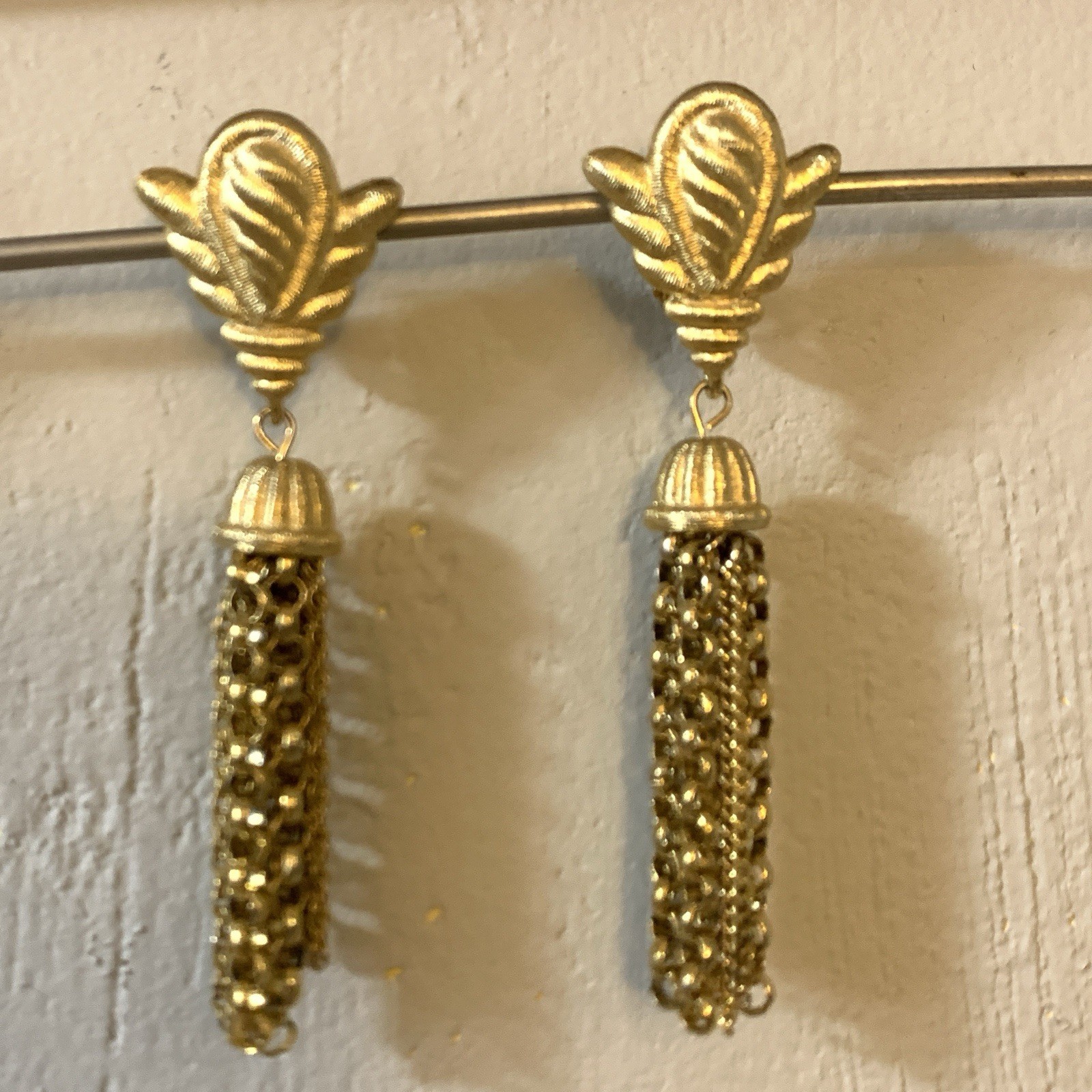 Vintage Givenchy Earrings Statement Tassels Clip On Brushed Gold Tone NY Paris thumbnail 4