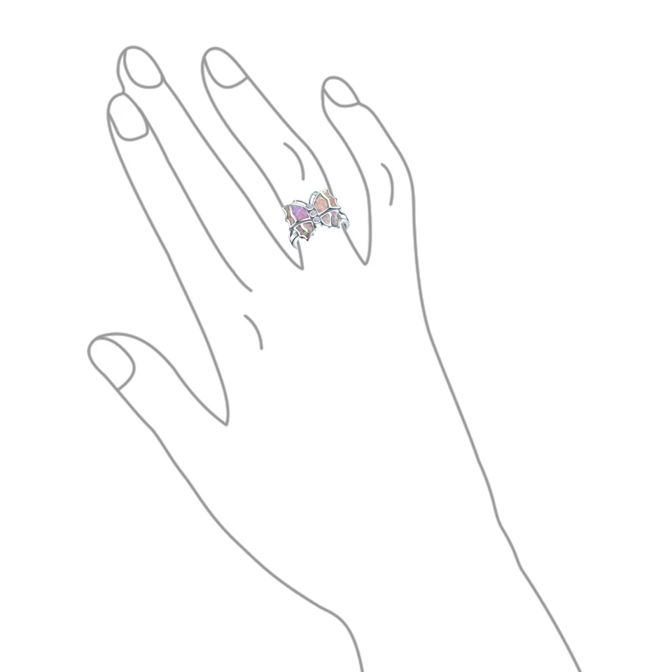 Cocktail Statement Ring: Pink Opal Butterfly with CZ Accents in Sterling Silver Foto 4 de 4