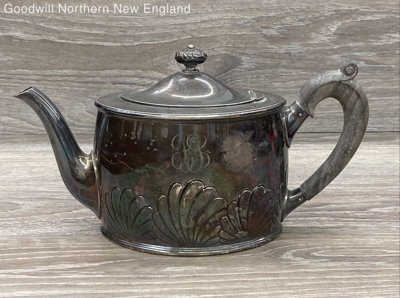 Vintage Sterling Silver Howard & Co. Wood Handle Scallop Design Teapot 614g