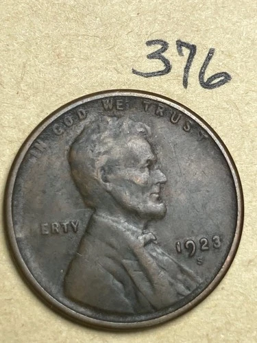 1923-S LINCOLN WHEAT CENT, low mintage date, decent fine grade,  #376