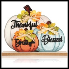 Rustic Wooden Pumpkin Decor Set for Fall Thanksgiving - Farmhouse Autumn Home...