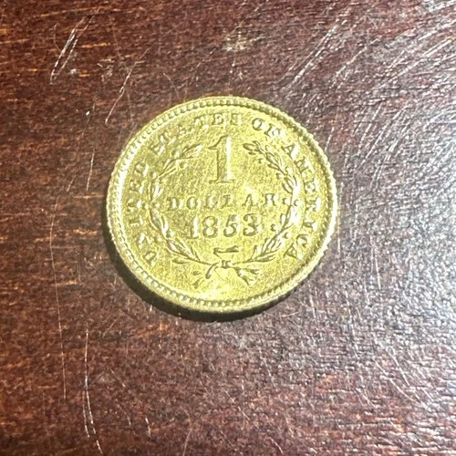 1853 1 liberty head gold dollar coin 0449