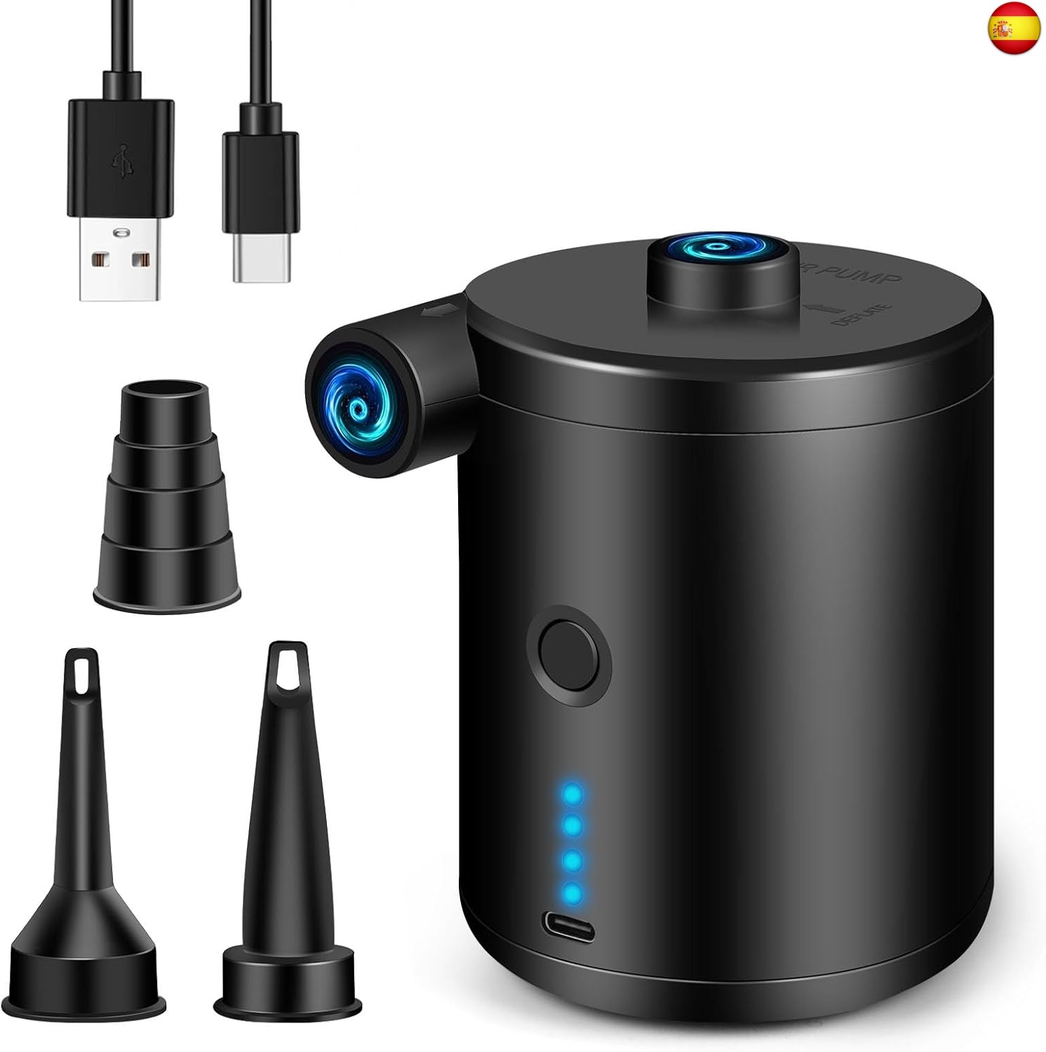 JOPHEK Inflador Electrico, 4000 mAh Bomba de Aire Eléctrica con 3 Boquillas de