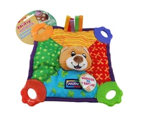 Bear Nuby Comfort Teether Teething Blanket Blankie 0m+ Squeaks - BPA Free NEW