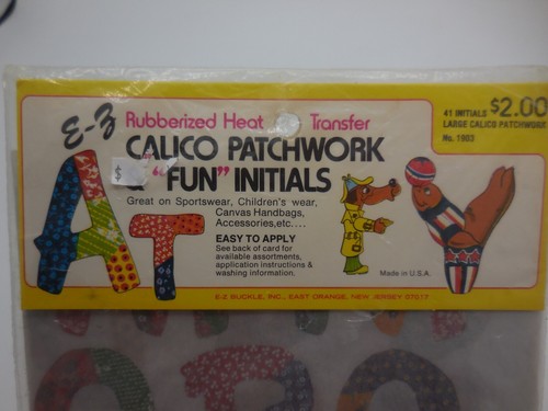 Vintage gummierte Wärmeübertragung Kaliko Patchwork lustige Initialen Bügelbild Alphabet - Bild 3 von 6