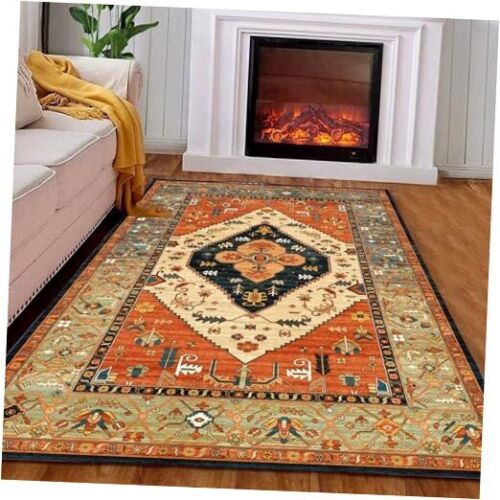 Machine Washable Rug 5'x7' Vintage Design Washable 5' x 7' Multicolor/Orange